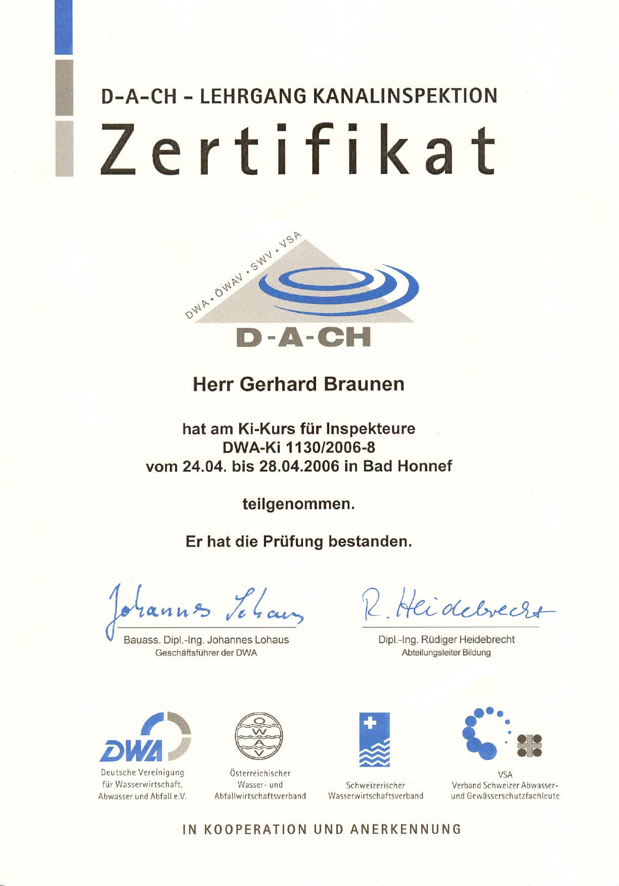 Zertifikat-Kanalservice Braunen